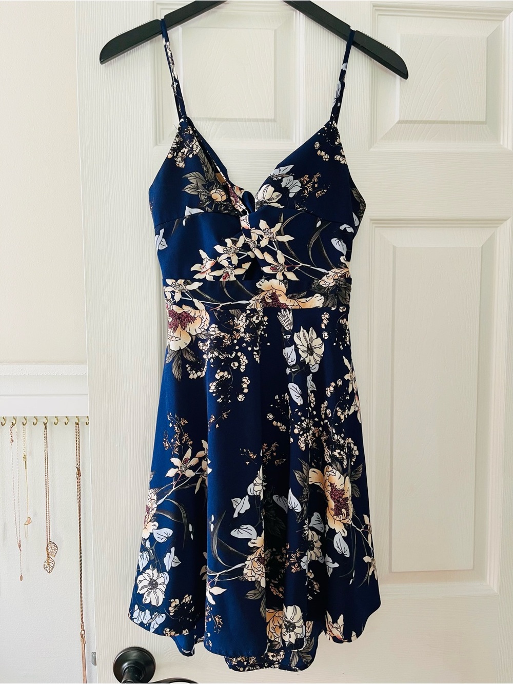Navy Floral Spaghetti-Strap Dress